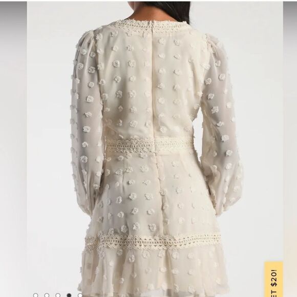 7•NWT Lulus | Might Be Magic | Ivory Clip Dot Long Sleeve Mini Dress | Large - Picture 4 of 12